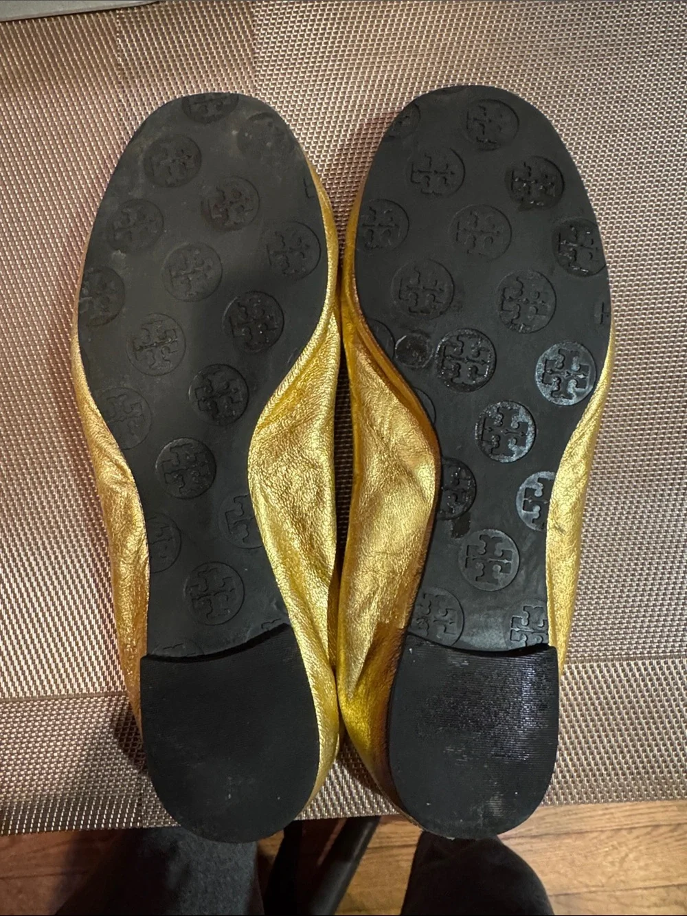 Tory Burch Gold Metallic Logo Ballet Flats